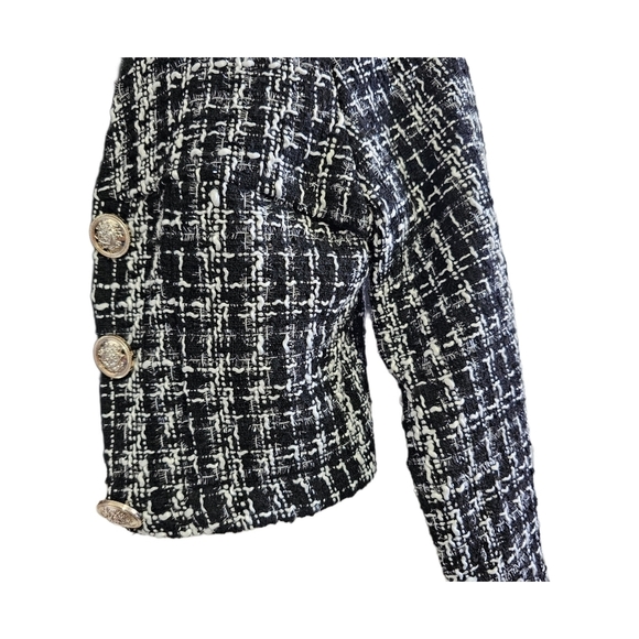 Tweed cropped cardigan open button black and white jacket size 6 - Picture 3 of 8